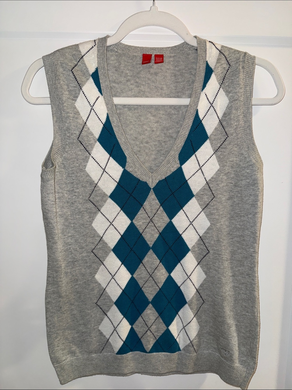 Esprit Gray and Teal Argyle V-Neck Sweater Vest